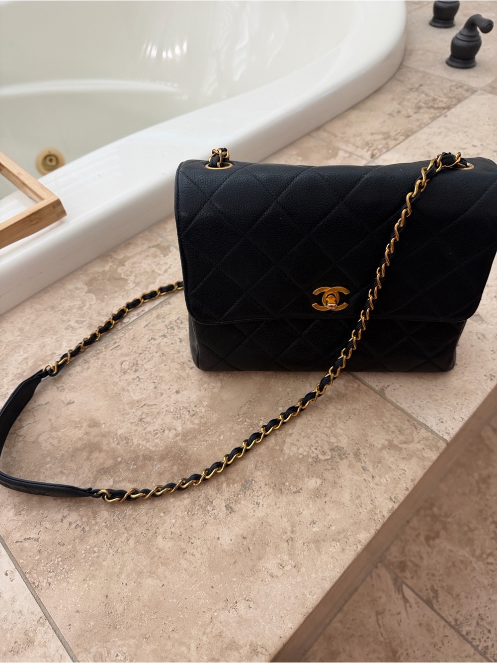 CHANEL Black Quilted Flap Shoulder Bag with Gold Hardware!!  Authentic! Vintage